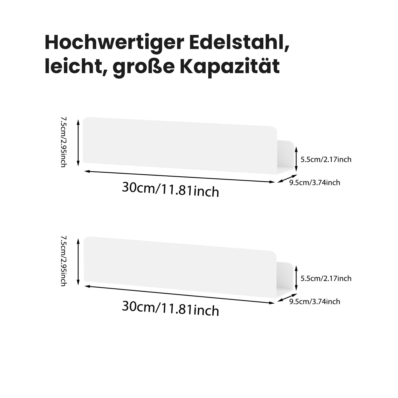 REKITA Duschablage ohne Bohren - 2 Stück, Badezimmer Organizer, Duschablage Edelstahl mit 4 Abnehmbaren Haken, Shampoo Halterung für Dusche, Hängeregal, Badregal Weiß