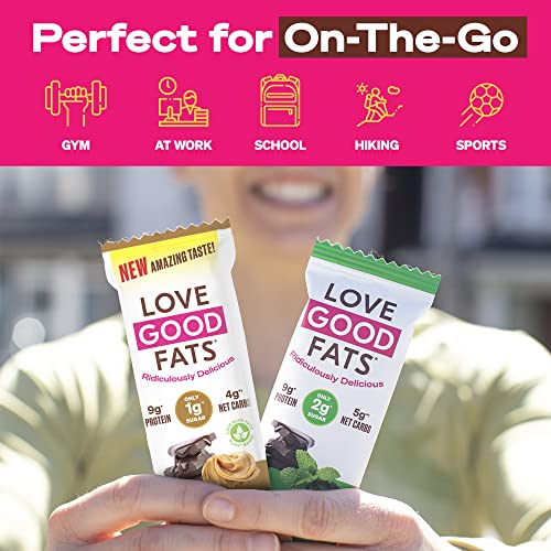 Love Good Fats Keto Bars, Truffle Peanut Butter Chocolate - Plant-Based Protein Snack, Low Carb, Low Sugar, Gluten Free, Non Gmo, 12 Pack #TOP3