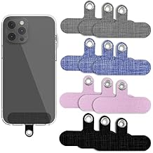 12 Pack Phone Tether Tab, Universal Fabric Canvas Phone Lanyard Tab with Metal Ring Replacement Attachment Cellphone Pad for iPhone Wristbands Necklaces Crossbody StrapsGray/Blue/Pink/Black