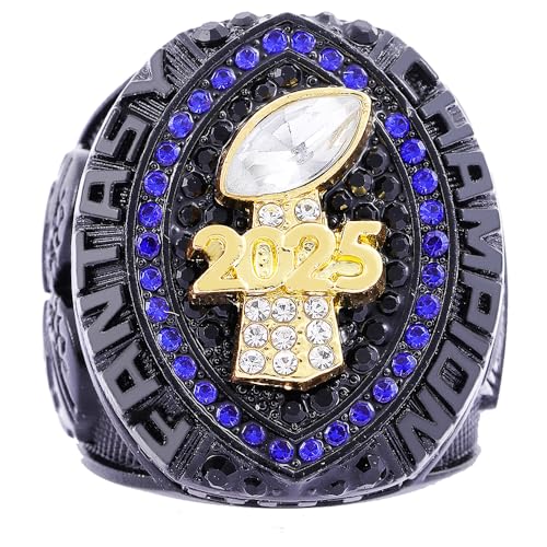 Image of 2025 Fantasy Football Championship Ring | Heavy FFL Champion Trophy Ring | Gold Silver Tone Plated Award Trophy for Fantasy Football League Winner