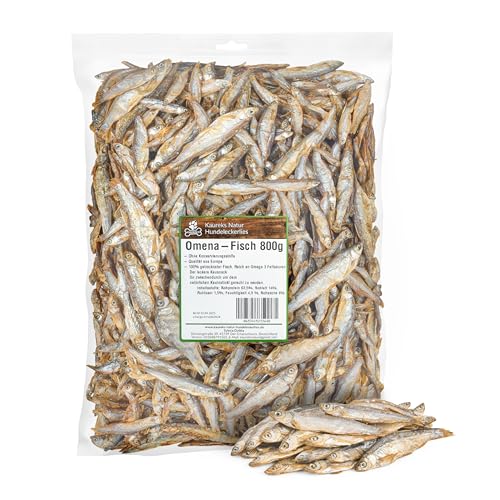 Kaureks Natur Hundeleckerlies, Omena Süßwasserfisch 800g, Trockenfisch Für Hunde, wie Sprotten, Omega 3 Fettsäuren, Hundesnack, Hundefutter, Kauartikel