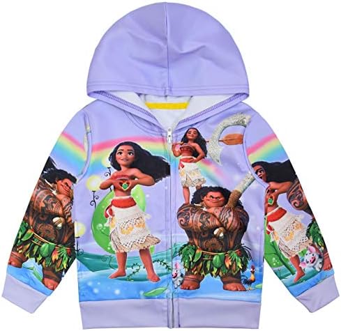 KIDHF Girls Zip Hoodie Moana Sweatshirt Children Coat Cartoon Outwear Jacket (purple,100/2-3T)