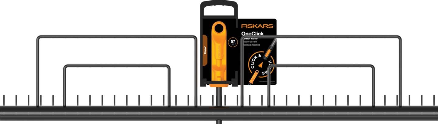 Fiskars OneClick Rastrillo para Césped | Cambio sin esfuerzo con un solo clic, acero al carbono, negro/naranja, 1080680