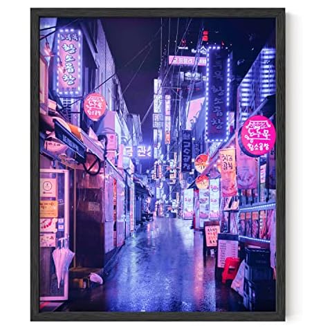 RipGrip Neon Art and College Posters - Dorm Decorations, Cool Posters for Guys, Trippy Asian Neon Art Print (Black Frame, 16x20) Cover