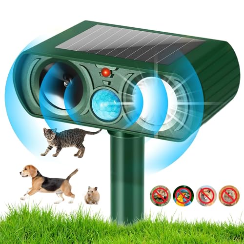 Ultrasonic Solar Cat Repellent, Animal Repellent for Gardens Mole Cat Deterrent with LED Flash Light, Cats Scarers for Gardens Outdoor IPX4 Waterproof for Garden Yard Bird fox
