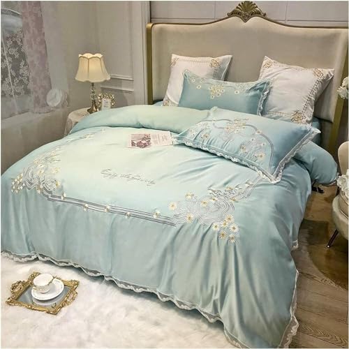 Juego de Funda nórdica de algodón: Juego Doble de sábanas tamaño Queen, sábana de Seda de Hielo de algodón Puro, Funda de Almohada, Juego de Cama de Cuatro Piezas, for Dormitorio, niñas y niños (Size