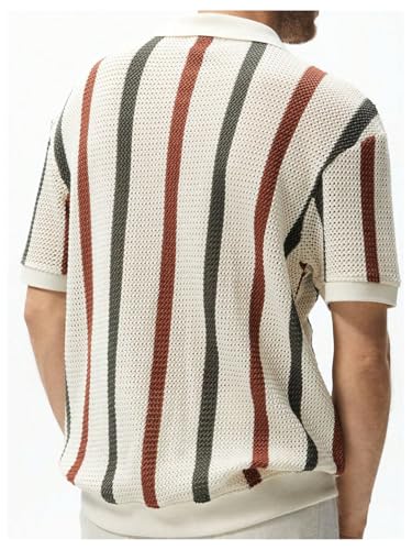 Men's Striped Sweater Casual Short Sleeve Collared Knit Pullover Tops2