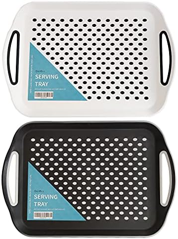 2pk Anti-Slip Serving Trays - Trays For Eating Lap Tray Plastic Tray Food Tray Tea Tray Dinner Tray  Sturdy Dinner Set Breakfast Tray  Serving Tray, Serving Platters 40 x 30cm (Black & White)