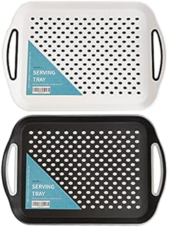 2pk Anti-Slip Serving Trays - Trays For Eating Lap Tray Plastic Tray Food Tray Tea Tray Dinner Tray  Sturdy Dinner Set Breakfast Tray  Serving Tray, Serving Platters 40 x 30cm (Black & White)