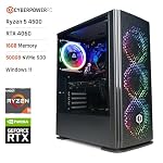 CYBERPOWERPC Wyvern Gaming-PC - AMD Ryzen 5 4500, Nvidia RTX 4060 8GB, 16GB RAM, 500GB NVMe SSD, 650W PSU, Windows 11, Blaze RGB – Bild 2