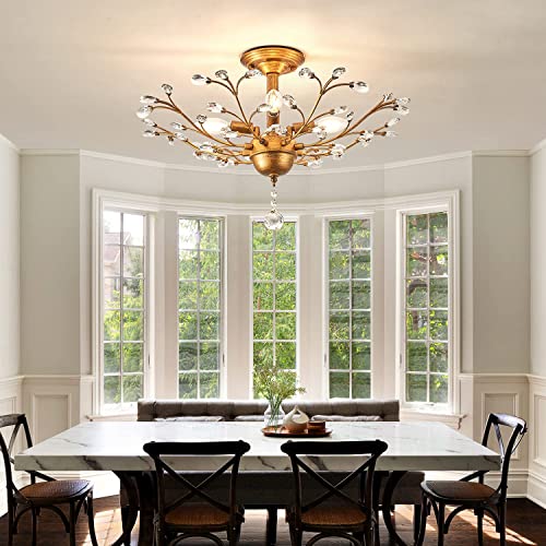 Ym Yi Mi Shu Zi 4 Lights Crystal Ceiling Light，Vintage Crystal Ceiling Light，Edison K9 Crystal Lamp，Living Room Bedroom Restaurant Foyer Study Room Crystal Chandeliers #TOP1