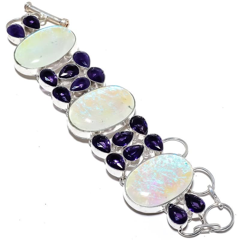 Bracelet multi-pierres opale améthyste quartz fait main ajustable 7-9 pouces pour femme
