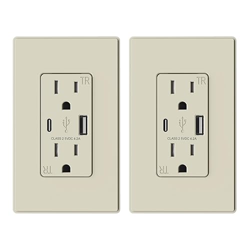 Miniatura 84 de ELEGRP Cargador USB de pared, receptáculo USB con puertos USB tipo A y tipo C, enchufe dúplex de 15 amperios resistente a manipulaciones NEMA 5-15R