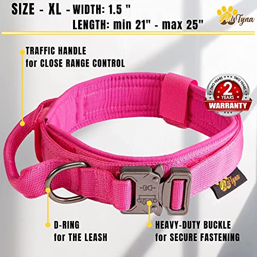 Adityna Heavy-Duty Tactical Dog Collar With Handle - Pink Dog Collar For Extra-Large Girl Dogs - Wide, Thick, Adjustable, Soft Padded - Perfect Dog Collar For Training, Walking, Or Hunting #TOP2