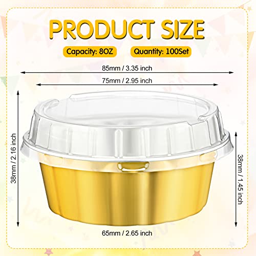 100 Pcs Disposable Ramekins 8 Oz Aluminum Foil Cups With Lids Aluminum Creme Brulee Ramekins Foil Cupcake Liners For Baking Disposable Muffin Tins Pans Cheesecake Containers For Party (Yellow, Silver) #TOP1