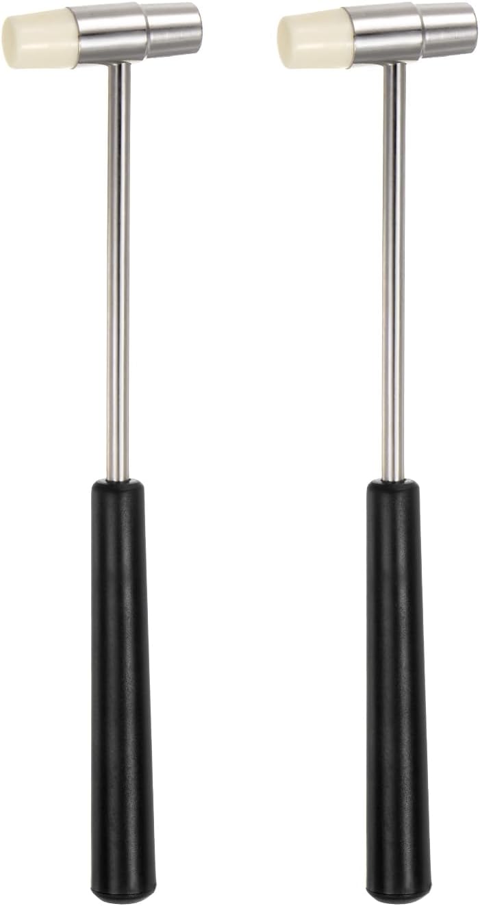 HARFINGTON 2pcs Double Face Small Plastic Metal Hammer 7" Round Dual Head Multifunctional Mallet with Soft/Hard Tips for Jewelry Watch Handcraft, Black