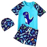 YAGATA Toddler Swimsuit Boy Cute Dinosaur Swimsuit 6 Year Old Boys Swim Trunks &Boys Swim Shirt Boys
