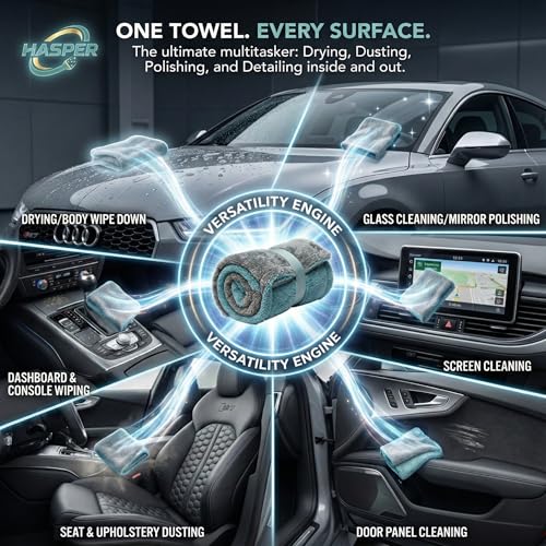 Image of HASPER Microfiber Cloth for Car Cleaning - 1200 GSM | High Absorbent Car Washing Clothes & Duster - Essential Car Accessories for Dashboard & Maintaining Car Decoration Items Interior (40 x 40 CM)