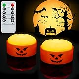 2-Pack Halloween Pumpkin Lights with Remote Timer,Bright Battery Operated Jack-O-Lantern Light Flame