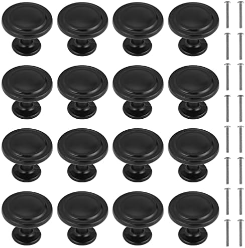 TsunNee 16PCS Vintage Cabinet Knobs, Chic Drawer Knobs, Single Hole Kitchen Cupboard Handles, 32mm Round Furniture Door Knobs, Black