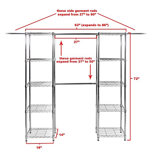 Seville Classics Garderoben System, Stahl, Silber, 160/218 W x 36 D x 183cmH, SHE16200B