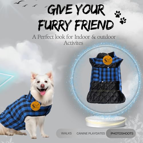 Image of Sage Square Winter Coloured Dog Coat - All-Weather Protection, Windproof, Waterproof Cozy Fleece Lining, Adjustable Straps, Durable Construction, Stylish, Comfortable, Jacket (Blue & Black, Large)