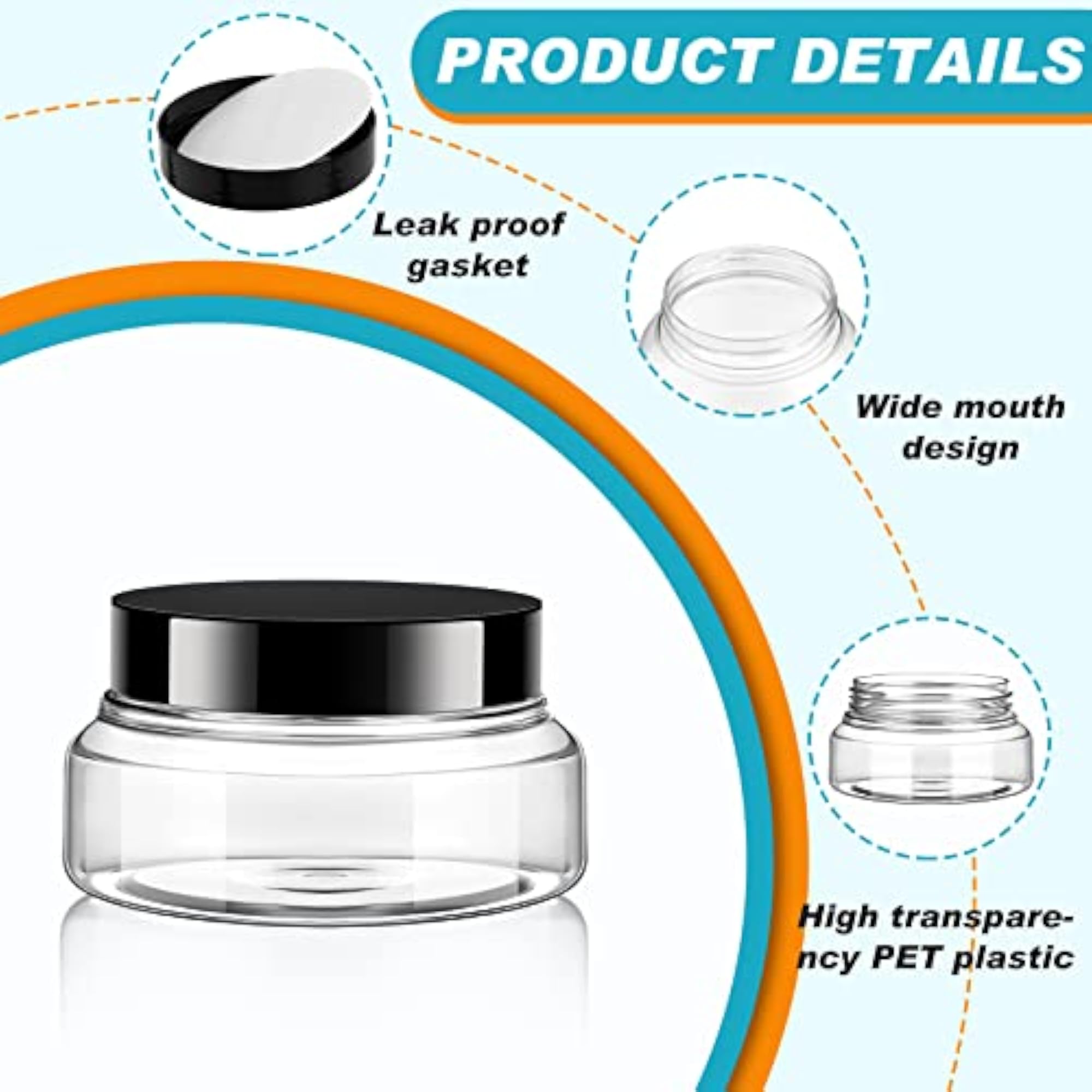 48 Pack Clear Plastic Cosmetic Jars with Lids, 5 oz