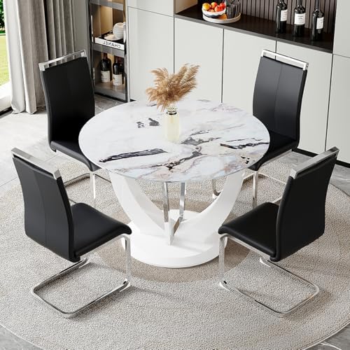 47" Round Dining Table Set for 4,Kitchen Table Set for 4 with PU ...