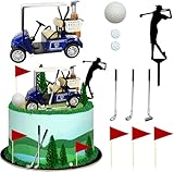 Décorations de gâteau de golf en tête pour golfeurs – Décorations d'anniversaire avec drapeau de la voiturette, balle de golf, pour homme, accessoire de fête sur le thème du golf (golf bleu)