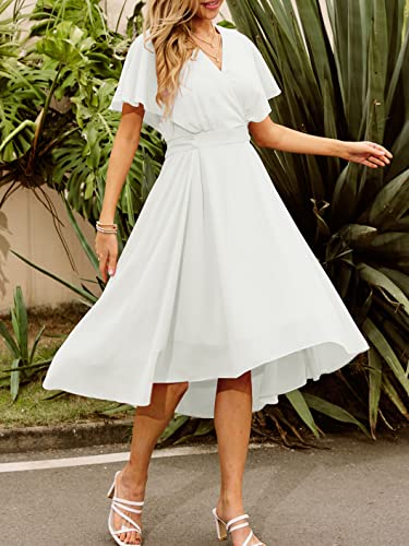 Curlbiuty A Line Dresses For Women Bridesmaid Dresses V Neck Chiffon Cocktail Dresses, White Xxl #TOP1