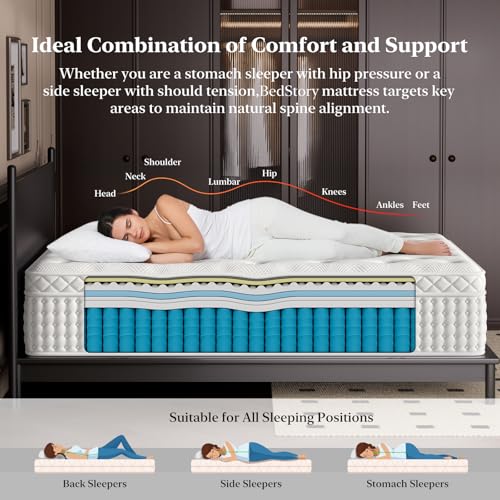 BedStory Firm Queen Size Mattress 14 Inch, Luxury Hybrid Mattress in a Box for Zoned Pressure and Pain Relief, Signature Collection Deep Sleep Mattresses, Forever Warranty,365 Nights Trial