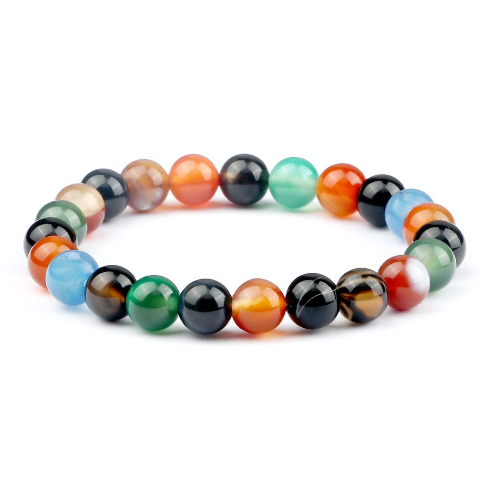 Jiangz Unisex As Picture Crystal Bracelet, Natural Colourful Agate Stone Friendship Bracelet Adjustable Charm Beaded Bracelets Lucky Jewellery Chakra Bracelets For Women Men