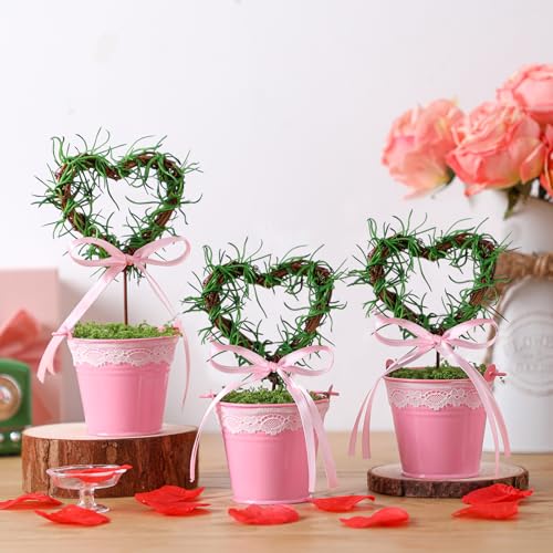 Suncalla 3 Pcs Valentines Day Artificial Heart Topiary Tree Plant with Pot 5.5'' to 7'' Heart Valentine Greenery Fake Plant Potted for Tabletop Centerpiece Tiered Tray Decor Gifts by Suncalla - Used condition - Image 5