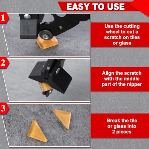 LEONTOOL Mosaic Nippers Tile Cutter Tool Heavy Duty Tile Nippers with Strong Plastic Breaker Bar Scoring Wheel for Cutting Porcelain Ceramic Mirror Professional Glass Cutters Score Tile Tool