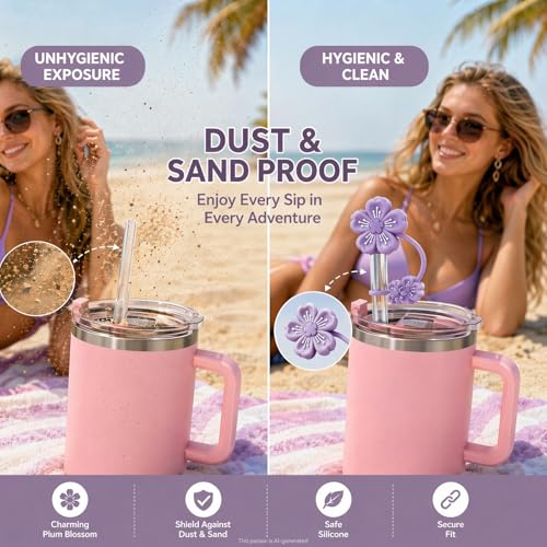 Image of BTYHAOS Straw Covers, Dust Proof Straw Toppers Fit Stanley 30 40oz Tumbler | Reusable Food-Grade Silicone Straw Covers Cap for Most 10mm Reusable Straw