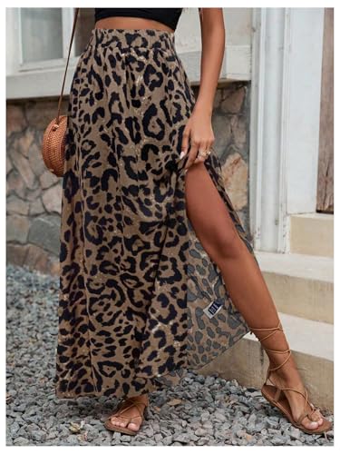 SHENHE Women's Leopard Maxi Skirt Split Thigh A Line High Waist Flowy Summer Long Skirt3