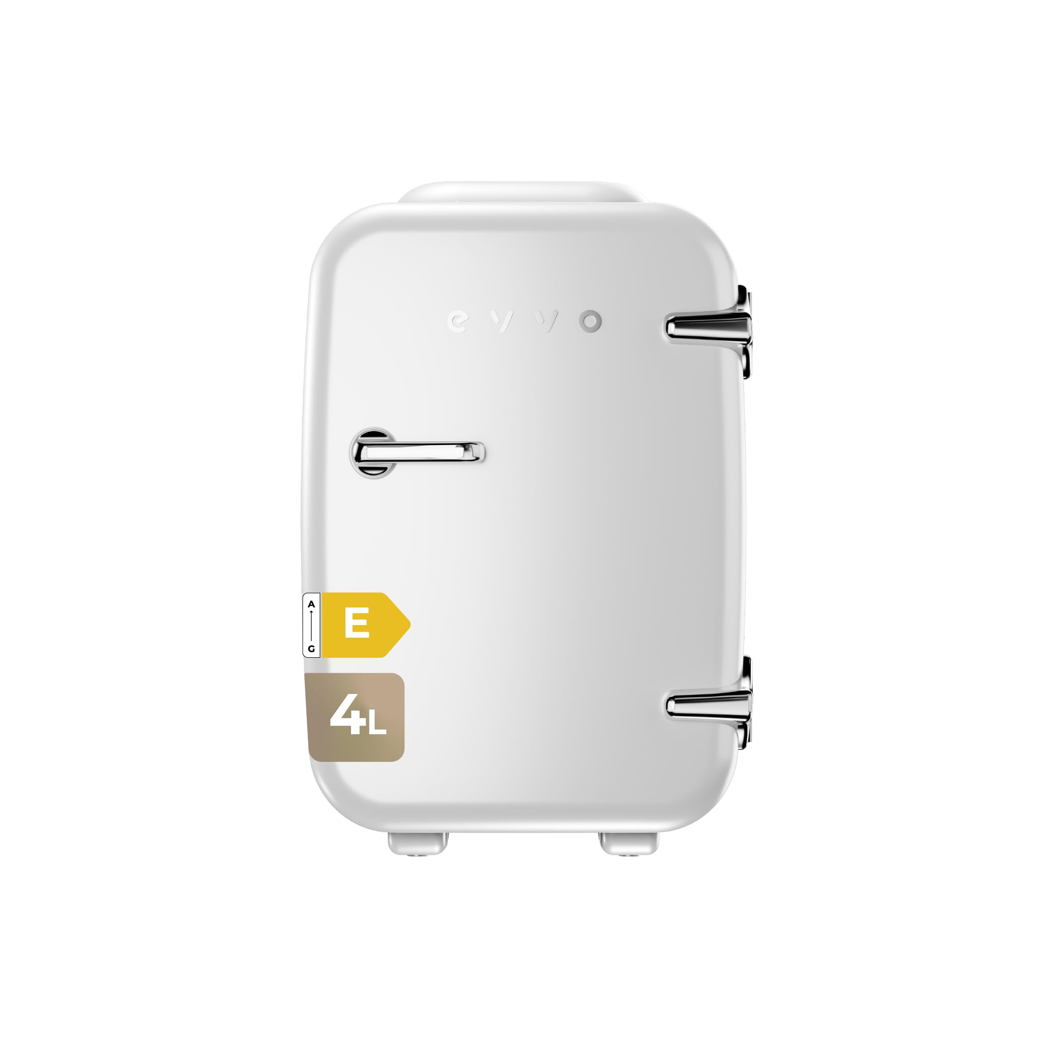 EVVO F4 Mini Frigorifero Retro Bianco 4L - Mini Frigorifero per Creme, Trucco e Bellezza | Mini Frigorifero Portatile per Stanza, Ufficio e Auto | Funzione Fredda e Calore | Silenzioso | 12V/220V