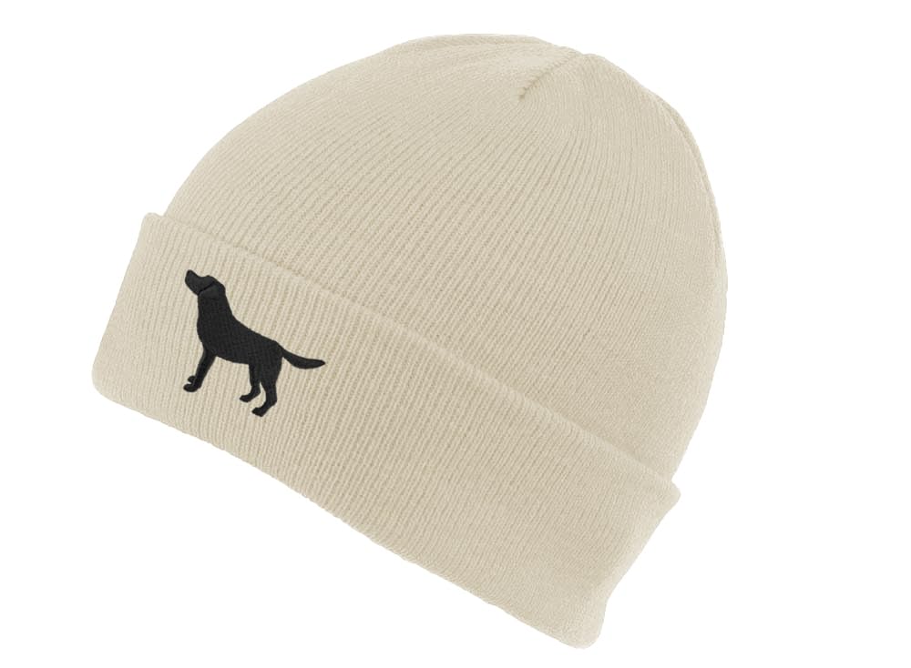 The House Of Dog Black Labrador Retriever Owner Gift. Classic Cuffed Unisex Beanie Ski Hat with Embroidered Design. Oatmeal