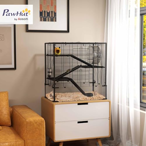 PawHut Hamster Cage with 23 cm Tempered Glass Bottom, 4 Tier Large Hamster Tank with Hut, Running Wheel, Platforms, Ramps, Food Dish, Water Bottle, for Syrian, Dwarf, Rats, Gerbils, 78.5 x 48.5 x 80cm