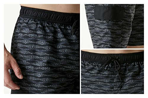 Tsla Men's Quick Dry 11 Inches Swim Trunks, Beach Board Shorts With Inner Mesh Lining, Bathing Suits With Pockets, One Side Pocket Shorts Wave Black, Medium #TOP6