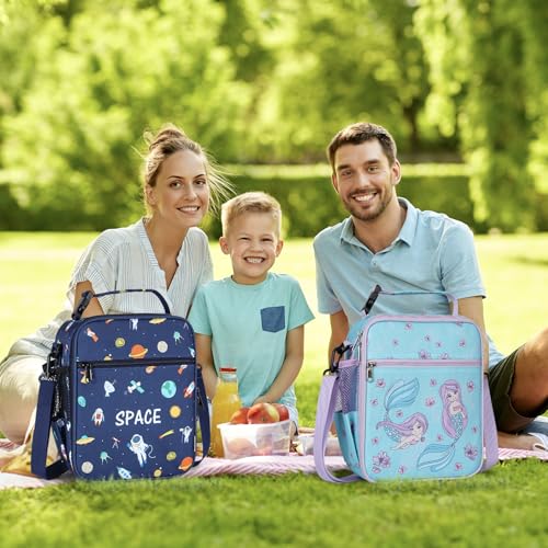 Kids Insulated Lunch Box Bag, Thermal Picnic Cool Bags with Adjustable Strap for Adults Children Women Men Boys Girls School Work (Blue-Astronaut) by hombrima - Used condition - Image 5