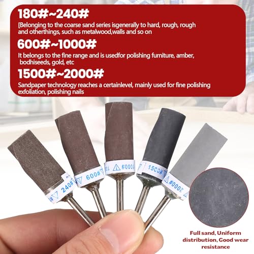 25 Schleifhülsen Satz für Dremel Rotationswerkzeug,180/240/600/1000/1500/2000 Körnung Schleifhülsen Schleifwalzen Set,Schleifaufsätze mit 3mm Schaft Schleifkappen,Schleifzylinder für Schleifen Rosten