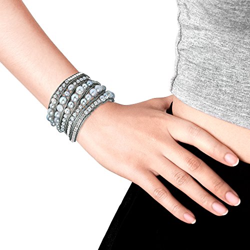 Aeravida Earthy Cultured Freshwater Pearl-Fashion Silver Beads Leather Wrap Bracelet | Freshwater Pearl Bracelet | Silver Beads Bracelets Jewelry Gifts For Women | Adjustable Leather Wrap Bracelet #TOP4