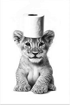 CCWORKERRY Lion Bathroom Wall Art Baby Lion Pictures Cute Bathroom Animal Poster Canvas Prints Funny Kids Nursery Home Toilet Decor Unframed 12.00" x 18.00"