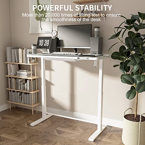 Iweicare Glass Standing Desk With Drawer, Height Adjustable Electric Glass Top Standing Desk With Storage, Power Strip & Usb Charge Ports, 45 Inch Tempered Glass (White Frame) #TOP2