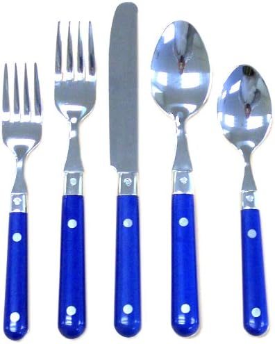 Ginkgo International Le Prix 20-Piece Stainless Steel Flatware Place Setting, Bright Blue, Service for 4