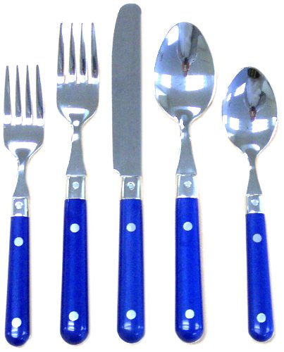 Ginkgo International Le Prix 20-Piece Stainless Steel Flatware Place Setting, Bright Blue, Service For 4 #TOP26