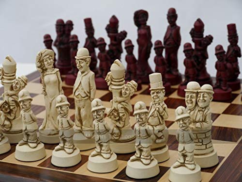 Classic Movie / Film Stars Ornamental Chess Set by Berkeley Chess (in Cream and red, Chessboard not Included)