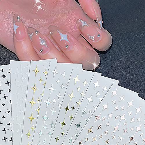 Stars Nail Art Stickers Decals 6Sheets Nail Art Supplies 3D Self-Adhesive Nail Art Decoration Stars Holographic Laser Design Nail Art Accessories Women And Girls Diy Acrylic Nail Art #TOP5
