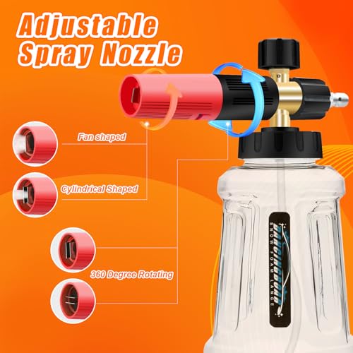 Verbesserte Schaumkanone Schneeschaumlanze, 1L Einstellbare Schaumlanze Schaumdüse mit 1/4 Schnellanschluss für Hochdruckreiniger Schaumpistole Autowäsche (Schwarz & Rot)